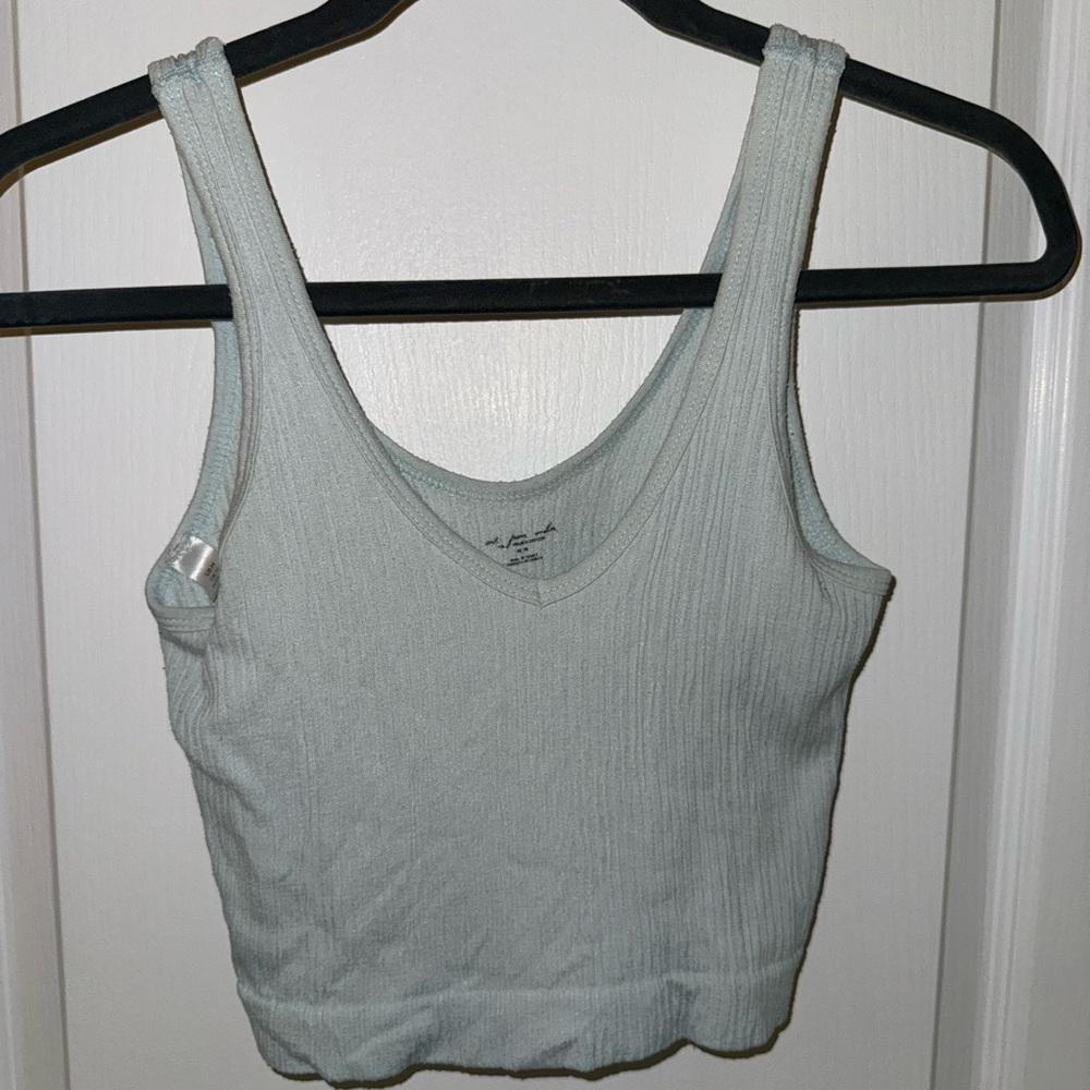 Light Blue Ribbed V-Neck Tank Top - Urban Outfitters